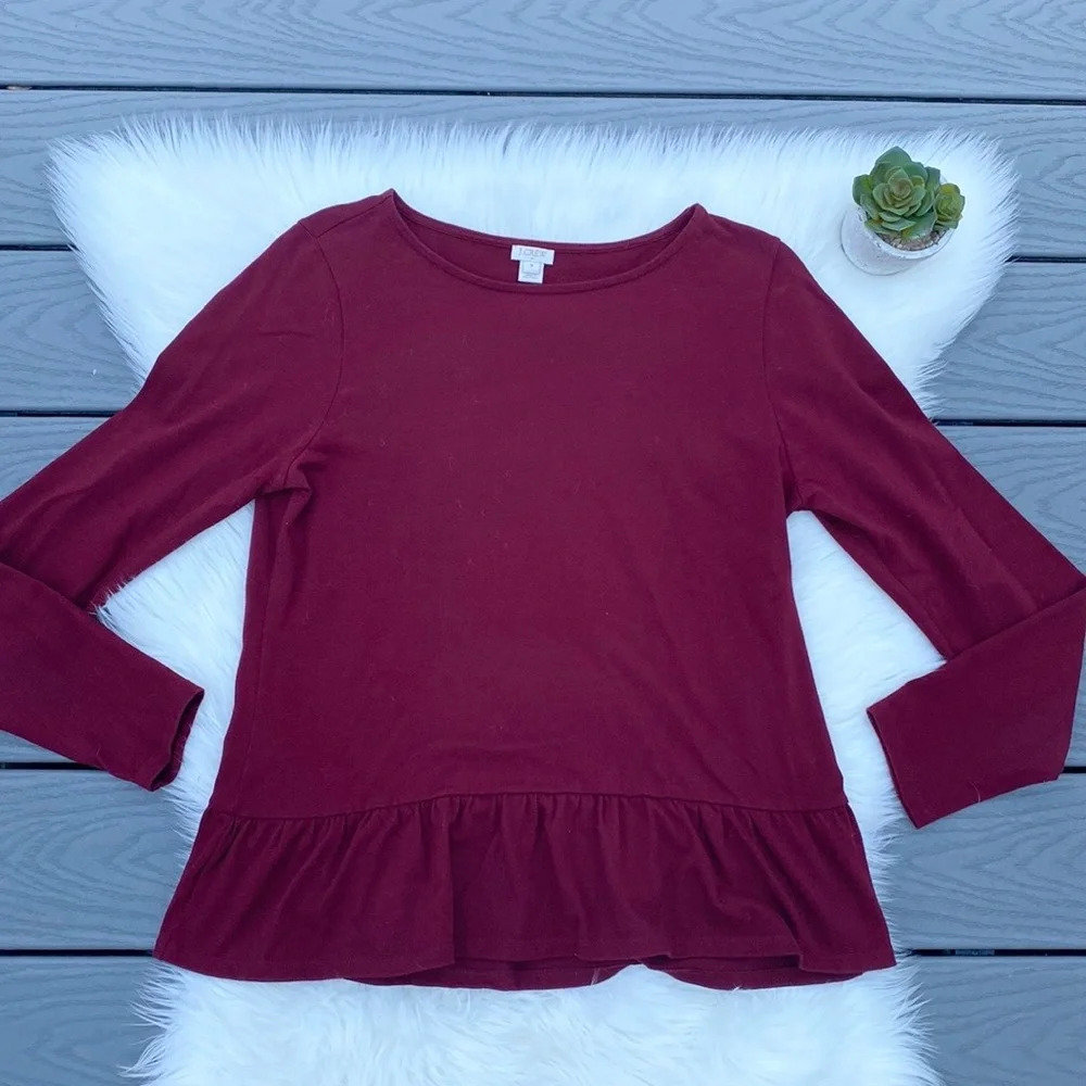 J Crew maroon peplum long sleeve top